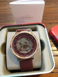 Fossil Vintage Muse Automatic Skeleton Maroon Dial Maroon Leather Strap Watch for Women - ME3137 Buy Now By Fossil