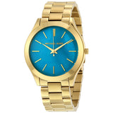 Michael Kors Slim Runway Blue Mother of Pearl Dial Gold Steel Strap Watch for Women - MK3492 Buy Now By Michael Kors