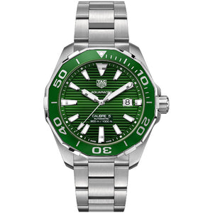 Tag Heuer Aquaracer Calibre 5 Green Dial Silver Steel Strap Watch for Men - WAY201S.BA0927 Buy Now By Tag Heuer