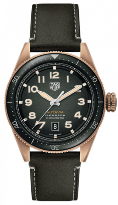 Tag Heuer Autavia Calibre 5 Automatic Olive Green Dial Green Leather Strap Watch for Men - WBE5190.FC8268 Buy Now By Tag Heuer