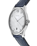 Gucci G-Timeless Signature Mother of Pearl Silver Dial Blue Leather Strap Watch For Women - YA1264049 Buy Now By Gucci