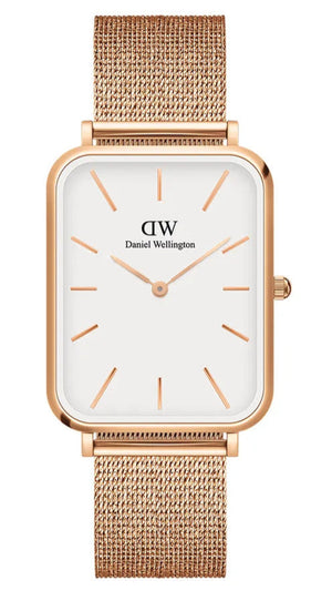 Daniel Wellington Quadro Pressed Melrose White Dial Rose Gold Mesh Strap Watch For Women - DW00100465 Buy Now By Daniel Wellington
