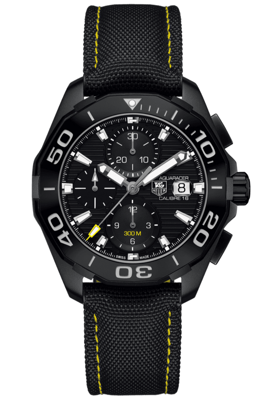 Tag Heuer Aquaracer Chronograph PVD Black Dial Black Nylon Strap Watch for Men - CAY218A.FC6361 Buy Now By Tag Heuer