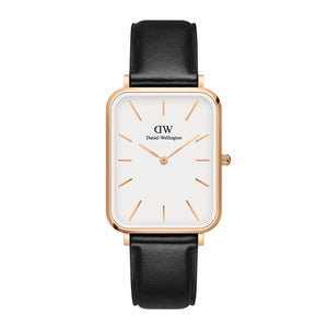 Daniel Wellington Quadro White Dial Black Leather Strap Watch For Women - DW00100450 Buy Now By Daniel Wellington
