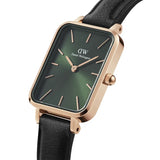 Daniel Wellington Quadro Pressed Melrose Emerald Green Dial Black Leather Strap Watch For Women - DW00100446 Buy Now By Daniel Wellington