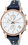 Fossil Original Boyfriend Chronograph White Dial Navy Blue Leather Strap Watch for Women - ES3838 Buy Now By Fossil