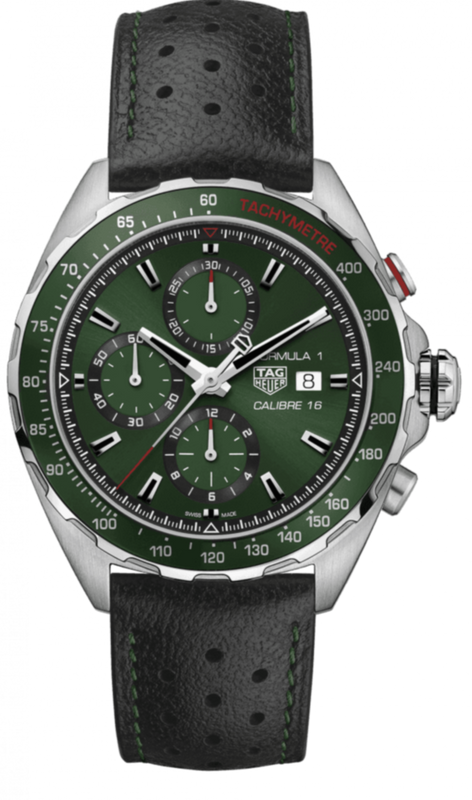 Tag Heuer Formula 1 Calibre 16 Automatic Chronograph Green Dial Black Leather Strap Watch for Men - CAZ2016.FC6473 Buy Now By Tag Heuer