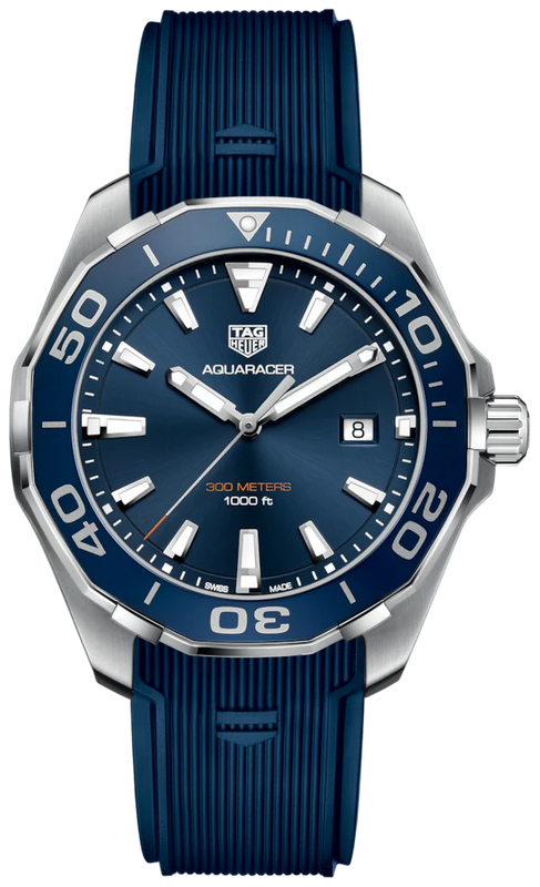 Tag Heuer Aquaracer Quartz Blue Dial Blue Rubber Strap Watch for Men - WAY101C.FC6153 Buy Now By Tag Heuer