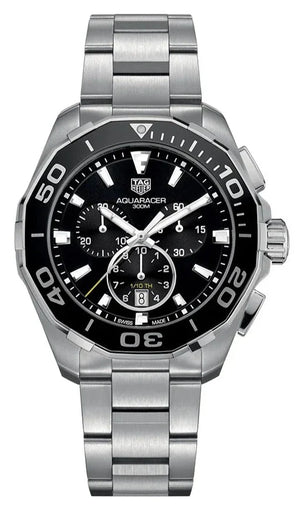 Tag Heuer Aquaracer Quartz Chronograph Black Dial Silver Steel Strap Watch for Men - CAY111A.BA0927 Buy Now By Tag Heuer