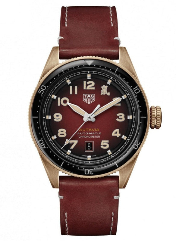 Tag Heuer Autavia Calibre 5 Chinese New Year Maroon Dial Maroon Leather Strap Watch for Men - WBE5193.FC8300 Buy Now By Tag Heuer