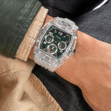 Guess Phoenix Quartz Green Dial Transparent Silicone Strap Watch For Men - GW0499G8 Buy Now By Guess