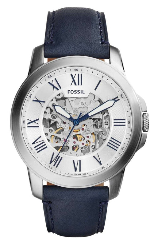 Fossil Grant Automatic Skeleton Silver Dial Blue Leather Strap Watch for Men - ME3111 Buy Now By Fossil