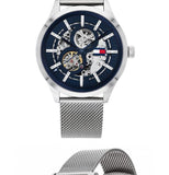 Tommy Hilfiger Spencer Skeleton Black Dial Silver Mesh Bracelet Watch for Men - 1791643 Buy Now By Tommy Hilfiger