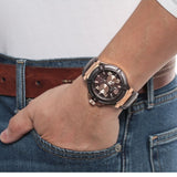 Guess Rigor Analog Brown Dial Brown Leather Strap Watch For Men - W0040G3 Buy Now By Guess