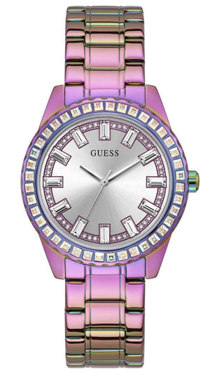 Guess Sparkler Silver Dial Purple Steel Strap Watch For Women - GW0111L5 Buy Now By Guess