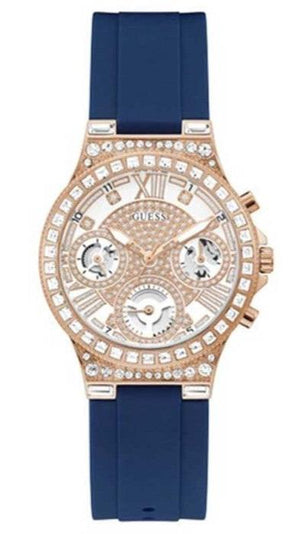Guess Moonlight Diamonds White Dial Blue Rubber Strap Watch for Women - GW0257L3 Buy Now By Guess