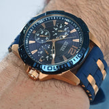 Guess Oasis Blue Dial Blue & Rose Gold Stainless Steel Strap Watch For Men - W0366G4 Buy Now By Guess