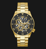 Guess Axle Multifunction Black Dial Gold Steel Strap Watch For Men - GW0488G2 Buy Now By Guess