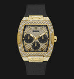Guess Phoenix Multifunction Crystals Gold Dial Black Silicone Strap Watch For Men - GW0048G2 Buy Now By Guess