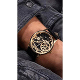 Guess Gadget Gold Dial Black Leather Strap Watch for Men - GW0570G1 Buy Now By Guess
