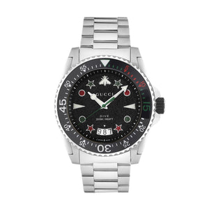 Gucci Dive Quartz Black Dial Silver Steel Strap Watch For Men - YA136221 Buy Now By Gucci
