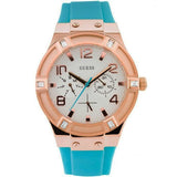 Guess Jet Setter White Dial Turquoise Silicone Strap Watch For Women - W0564L3 Buy Now By Guess