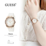 Guess Cosmo Diamonds Silver Dial White Rubber Strap Watch for Women - GW0034L2 Buy Now By Guess