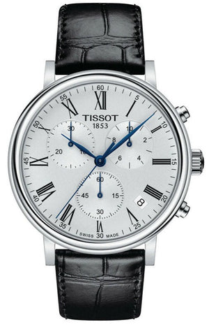 Tissot Carson Premium Chronograph Silver Dial Black Leather Strap Watch For Men - T122.417.16.033.00 Buy Now By Tissot