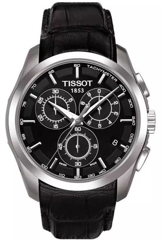 Tissot T Classic Couturier Chronograph Black Dial Black Leather Strap Watch For Men - T035.617.16.051.00 Buy Now By Tissot