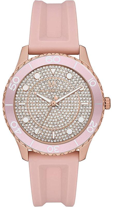 Michael Kors Runway Three Hand Crystal Pave Dial Pink Rubber Strap Watch For Women - MK6854 Buy Now By Michael Kors