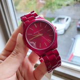 Michael Kors Slim Runway Red Dial Red Steel Strap Watch For Women - MK3895 Buy Now By Michael Kors