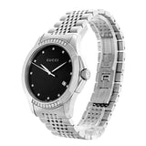 Gucci G Timeless Diamonds Black Dial Silver Steel Strap Watch For Women - YA126408 Buy Now By Gucci