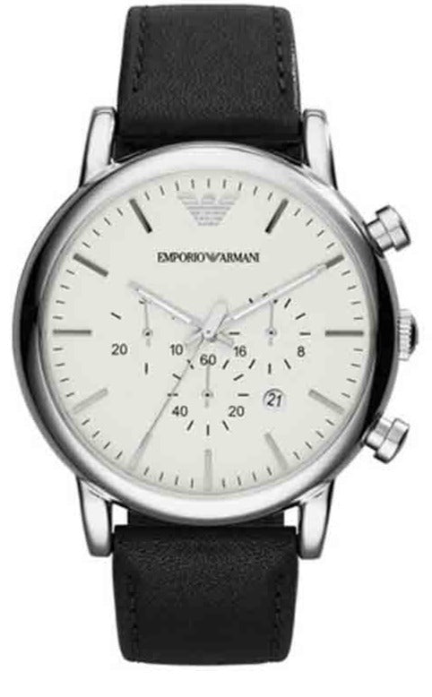 Emporio Armani Classic Quartz Chronograph White Dial Black Leather Strap Watch For Men - AR1807 Buy Now By Emporio Armani