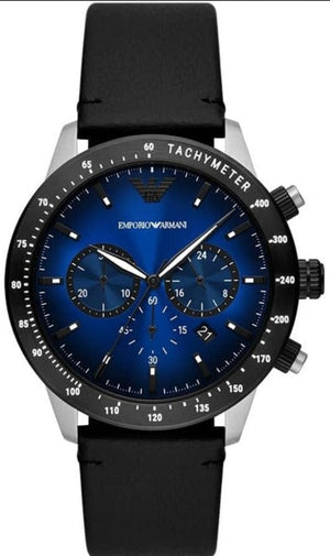 Emporio Armani Mario Chronograph Blue Dial Black Leather Strap Watch For Men - AR11522 Buy Now By Emporio Armani