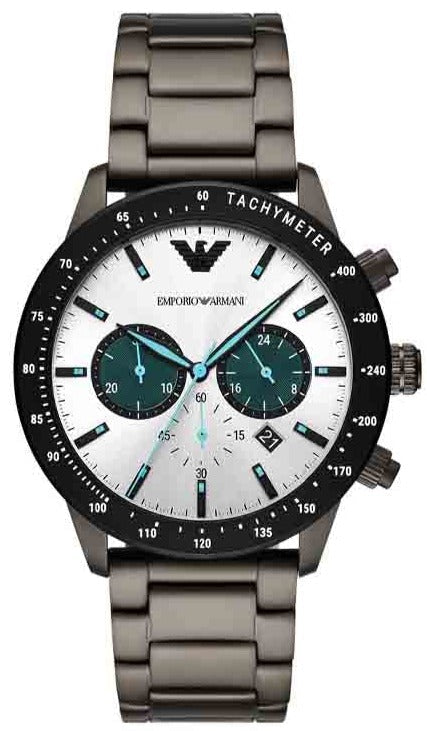 Emporio Armani Mario Chronograph White Dial Black Steel Strap Watch For Men - AR11471 Buy Now By Emporio Armani