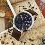 Tommy Hilfiger Asher Chrongraph Blue Dial Brown Leather Strap Watch For Men - 1791855 Buy Now By Tommy Hilfiger