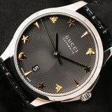 Gucci G Timeless Automatic Black Dial Black Leather Strap Watch For Women - YA126469 Buy Now By Gucci