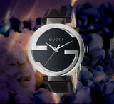 Gucci Interlocking G Iconic Black Dial Black Leather Strap Watch For Men - YA133205 Buy Now By Gucci