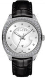 Gucci GG2570 Diamonds Silver Dial Black Leather Strap Watch For Women - YA142507 Buy Now By Gucci