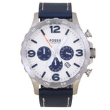 Fossil Nate Chronograph White Dial Blue Leather Strap Watch for Men - JR1480 Buy Now By Fossil