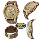 Fossil Nate Chronograph Gold Dial Brown Leather Strap Watch for Men - JR1495 Buy Now By Fossil