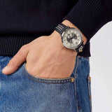 Versace V-Circle Black Manifesto Courage Quartz Silver Dial Black Leather Strap Watch for Men - VBQ080017 Buy Now By Versace