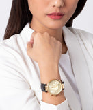 Michael Kors Sawyer Champagne Dial Black Leather Strap Watch for Women - MK2433 Buy Now By Michael Kors