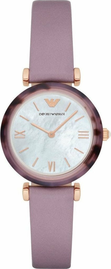 Emporio Armani Gianni Mother of Pearl Dial Purple Leather Strap Watch For Women - AR11003 Buy Now By Emporio Armani