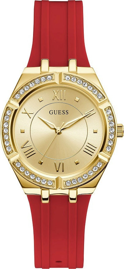 Guess Cosmo Diamonds Gold Dial Red Rubber Strap Watch for Women - GW0034L6 Buy Now By Guess