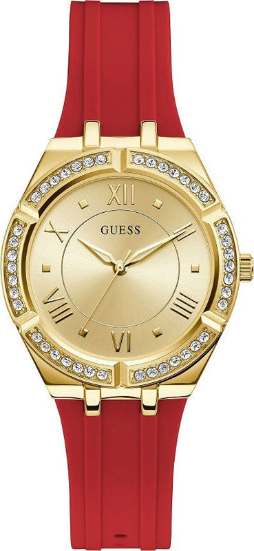 Guess Cosmo Diamonds Gold Dial Red Rubber Strap Watch for Women - GW0034L6 Buy Now By Guess