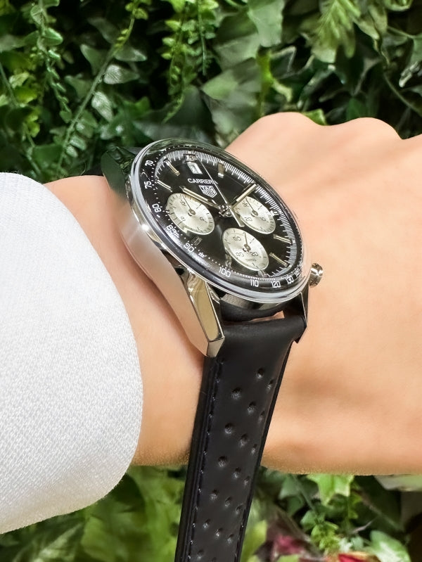 Tag Heuer Carrera Automatic Chronograph Black Dial Black Leather Strap Watch for Men - CBS2210.FC6534