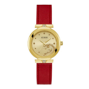 Guess Trend Dragon Gold Dial Red Leather Strap Watch For Women - GW0646L1 Buy Now By Guess