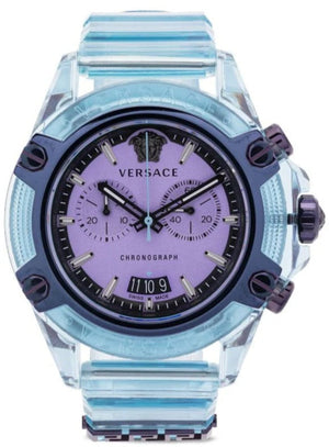 Versace Icon Active Chronograph Purple Dial Blue Silicone Strap Watch For Men - VEZ701523 Buy Now By Versace