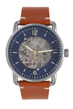 Fossil Commuter Automatic Skeleton Blue Dial Brown Leather Strap Watch for Men - ME3159 Buy Now By Fossil